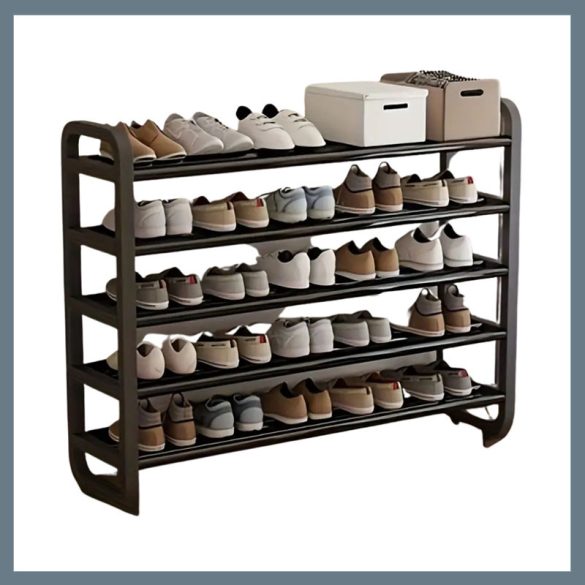 6-policová otvorená polička na topánky – čierna, 75 × 73 cm YX1429869-2