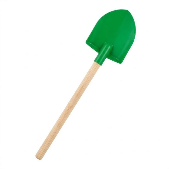 Zelená detská lopatka z plastu s drevenou rukoväťou ZGL-01