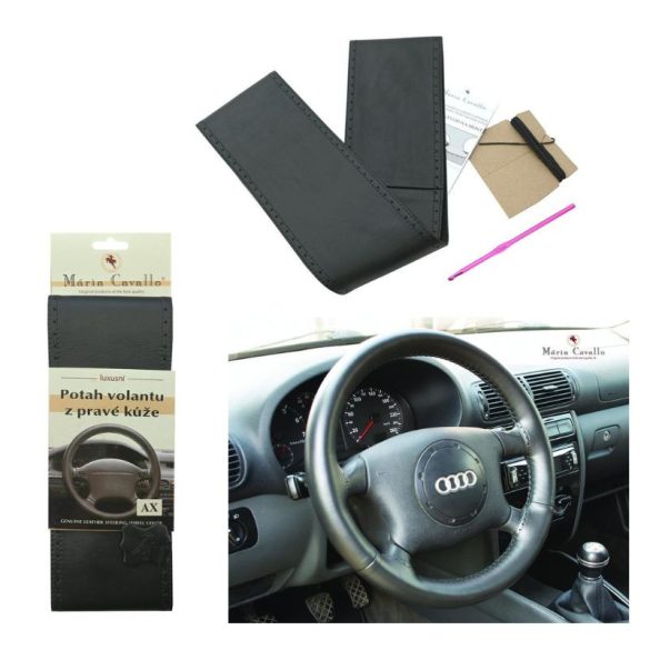 Ochranný poťah na volant – pravá koža, AX čierny amMC097