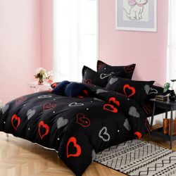 Kvetinová 3-dielna súprava posteľnej bielizne - čierna