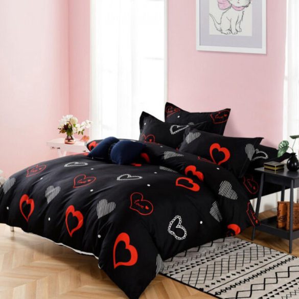Kvetinová 3-dielna súprava posteľnej bielizne - čierna