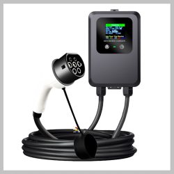   Nástenná nabíjacie stanica pre elektrické autá a iné vozidlá, farebný displej, ovládanie kartou, 5 metrov, 7 kW, 32 A, konektor typu 2 holm0107