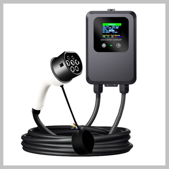 Nástenná nabíjacie stanica pre elektrické autá a iné vozidlá, farebný displej, ovládanie kartou, 5 metrov, 7 kW, 32 A, konektor typu 2 holm0107