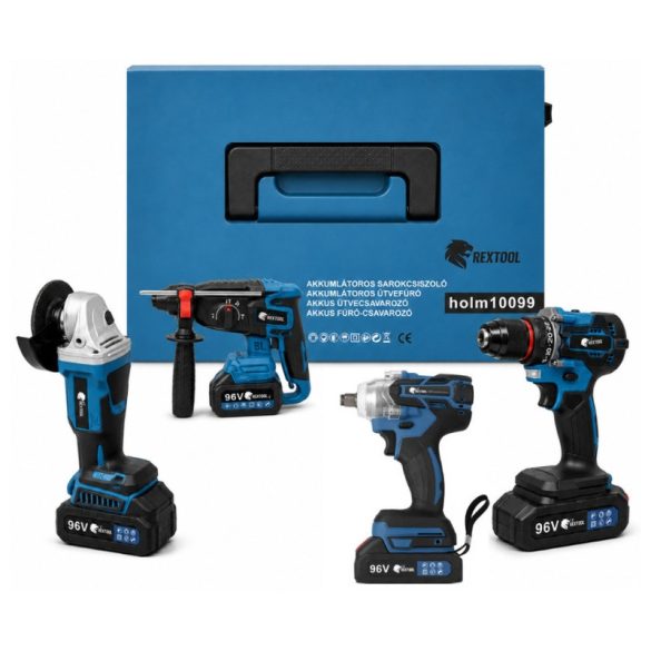 Sada akumulátorového náradia Rextool, 4 diely, 96 V, s 2 akumulátormi holm10099