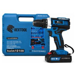   Súprava akumulátorovej vŕtačky a skrutkovača Rextool s 2×96 V akumulátormi a príslušenstvom holm10108