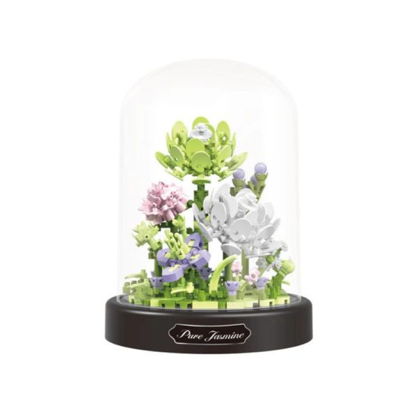 Balody Mini Blocks – „Pure Jasmine“ (Jazmín) kytica v sklenenej kupole (385 ks) holm20056