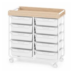   KINGRACK pojazdný úložný vozík s 10 zásuvkami, biely holm20494