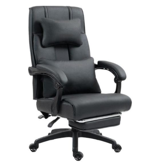 Kancelárska stolička Dowinx s podnožkou, nastaviteľnou opierkou hlavy a bedrovou opierkou, čierna holm40044