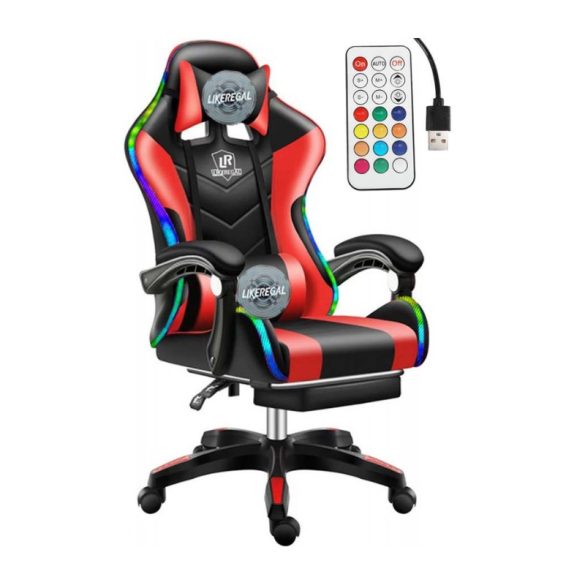 Likeregal 920 LED masážne herné kreslo s opierkou nôh červené holm6909