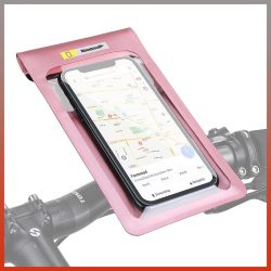   Vodotesný držiak na telefón na bicykel – ružový holm7071