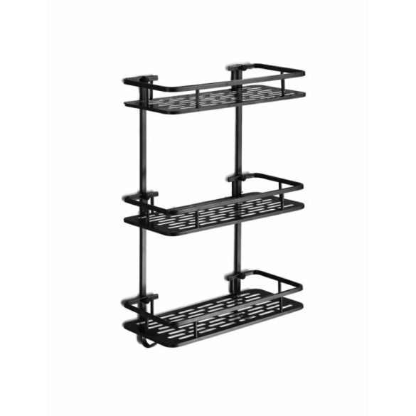 3-poschodová čierna nástenná kúpeľňová polica – bez vŕtania holm8711