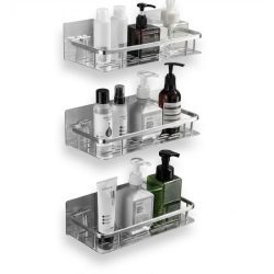   3-dielna sada hliníkových kúpeľňových políc – bez vŕtania holm8712