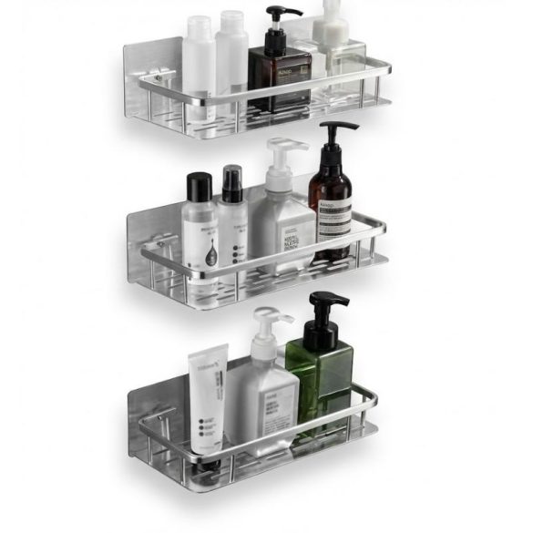 3-dielna sada hliníkových kúpeľňových políc – bez vŕtania holm8712