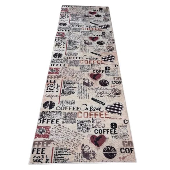 Kuchynský koberec s kávovým vzorom | Béžový 70x200<br