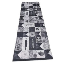   Kuchynský koberec s čierno-bielym vzorom dlaždíc 60 x 180 cm