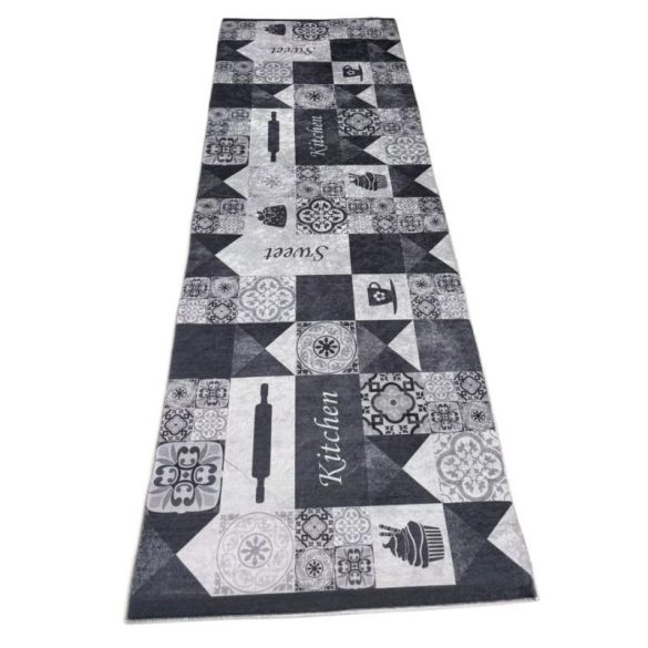 Kuchynský koberec s čierno-bielym vzorom dlaždíc 80 x 150 cm